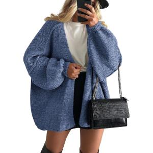 imagePRETTYGARDEN Womens Oversized Cardigan Sweaters 2026 Fall Long Lantern Sleeve Knit Open Front Lightweight SweaterHaze Blue