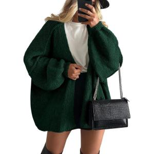 imagePRETTYGARDEN Womens Oversized Cardigan Sweaters 2026 Fall Long Lantern Sleeve Knit Open Front Lightweight SweaterSpinach Green