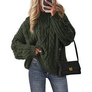 imagePRETTYGARDEN Womens Oversized Fall Sweaters 2026 Casual Long Sleeve Crewneck Chunky Cable Knit Pullover Tops Winter ClothesArmy Green