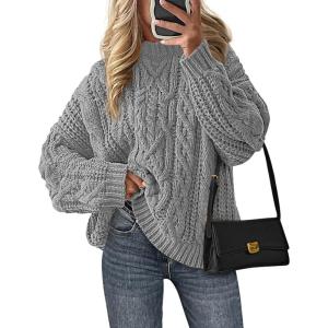 imagePRETTYGARDEN Womens Oversized Fall Sweaters 2026 Casual Long Sleeve Crewneck Chunky Cable Knit Pullover Tops Winter ClothesGrey