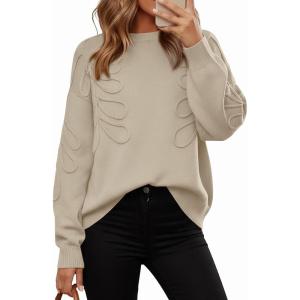 imagePRETTYGARDEN Womens Oversized Sweater 2025 Crewneck Long Sleeve Ribbed Knit Pullover Sweaters Tops Fall Fashion OutfitsApricot