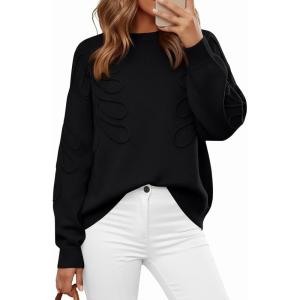 imagePRETTYGARDEN Womens Oversized Sweater 2025 Crewneck Long Sleeve Ribbed Knit Pullover Sweaters Tops Fall Fashion OutfitsBlack