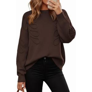 imagePRETTYGARDEN Womens Oversized Sweater 2025 Crewneck Long Sleeve Ribbed Knit Pullover Sweaters Tops Fall Fashion OutfitsBrown