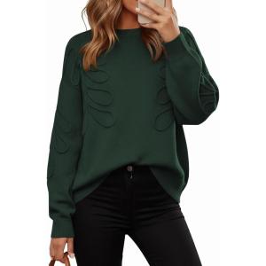 imagePRETTYGARDEN Womens Oversized Sweater 2025 Crewneck Long Sleeve Ribbed Knit Pullover Sweaters Tops Fall Fashion OutfitsDark Green