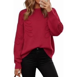imagePRETTYGARDEN Womens Oversized Sweater 2025 Crewneck Long Sleeve Ribbed Knit Pullover Sweaters Tops Fall Fashion OutfitsRed
