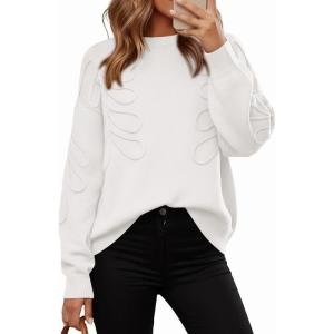imagePRETTYGARDEN Womens Oversized Sweater 2025 Crewneck Long Sleeve Ribbed Knit Pullover Sweaters Tops Fall Fashion OutfitsWhite