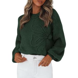 imagePRETTYGARDEN Womens Sweaters 2026 Fall Fashion Long Sleeve Crewneck Floral Knit Pullover Sweater Tops Winter ClothesDark Green