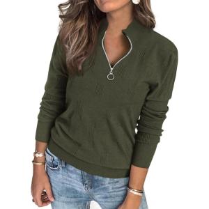 imagePRETTYGARDEN Womens Sweaters Quarter Zip Knit Long Sleeve Business Casual Pullover Tops 2026 Fall Fashion Work OutfitsArmy Green