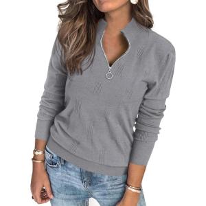imagePRETTYGARDEN Womens Sweaters Quarter Zip Knit Long Sleeve Business Casual Pullover Tops 2026 Fall Fashion Work OutfitsGrey