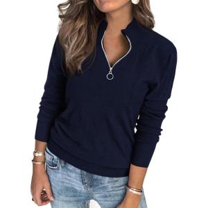 imagePRETTYGARDEN Womens Sweaters Quarter Zip Knit Long Sleeve Business Casual Pullover Tops 2026 Fall Fashion Work OutfitsNavy Blue