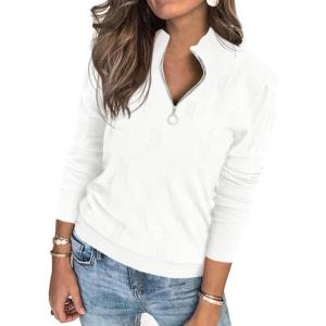 imagePRETTYGARDEN Womens Sweaters Quarter Zip Knit Long Sleeve Business Casual Pullover Tops 2026 Fall Fashion Work OutfitsWhite