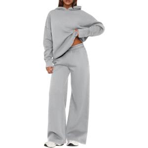 imagePRETTYGARDEN Womens Sweatsuits 2 Piece Set 2026 Casual Winter Long Sleeve Hoodie Loose Wide Leg Sweatpants Fall TracksuitGrey