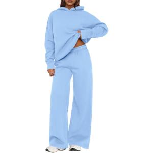 imagePRETTYGARDEN Womens Sweatsuits 2 Piece Set 2026 Casual Winter Long Sleeve Hoodie Loose Wide Leg Sweatpants Fall TracksuitLight Blue