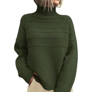 imagePRETTYGARDEN Womens Turtleneck Sweaters 2026 Fall Chunky Knit Pullover Long Sleeve Jumper Tops Trendy Winter ClothesArmy Green