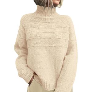 imagePRETTYGARDEN Womens Turtleneck Sweaters 2026 Fall Chunky Knit Pullover Long Sleeve Jumper Tops Trendy Winter ClothesBeige