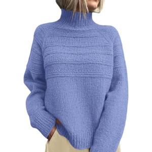 imagePRETTYGARDEN Womens Turtleneck Sweaters 2026 Fall Chunky Knit Pullover Long Sleeve Jumper Tops Trendy Winter ClothesBlue
