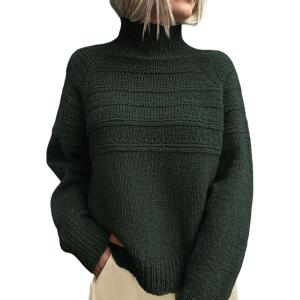 imagePRETTYGARDEN Womens Turtleneck Sweaters 2026 Fall Chunky Knit Pullover Long Sleeve Jumper Tops Trendy Winter ClothesDark Green