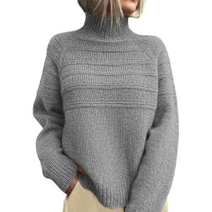 imagePRETTYGARDEN Womens Turtleneck Sweaters 2026 Fall Chunky Knit Pullover Long Sleeve Jumper Tops Trendy Winter ClothesGrey