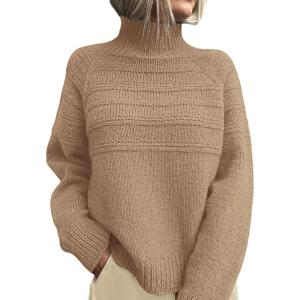 imagePRETTYGARDEN Womens Turtleneck Sweaters 2026 Fall Chunky Knit Pullover Long Sleeve Jumper Tops Trendy Winter ClothesKhaki
