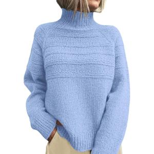 imagePRETTYGARDEN Womens Turtleneck Sweaters 2026 Fall Chunky Knit Pullover Long Sleeve Jumper Tops Trendy Winter ClothesLight Blue