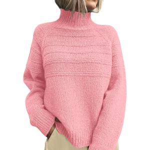 imagePRETTYGARDEN Womens Turtleneck Sweaters 2026 Fall Chunky Knit Pullover Long Sleeve Jumper Tops Trendy Winter ClothesPink