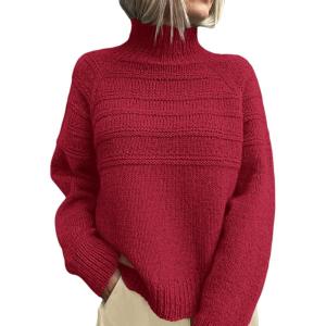 imagePRETTYGARDEN Womens Turtleneck Sweaters 2026 Fall Chunky Knit Pullover Long Sleeve Jumper Tops Trendy Winter ClothesRed