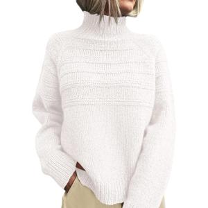 imagePRETTYGARDEN Womens Turtleneck Sweaters 2026 Fall Chunky Knit Pullover Long Sleeve Jumper Tops Trendy Winter ClothesWhite