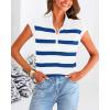 imagePRETTYGARDEN 2024 Summer T Shirts for Women Casual 12 Zip Cap Sleeve V Neck Striped Knit Tee Tops Blouses
