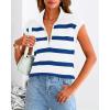 imagePRETTYGARDEN 2024 Summer T Shirts for Women Casual 12 Zip Cap Sleeve V Neck Striped Knit Tee Tops Blouses