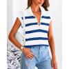 imagePRETTYGARDEN 2024 Summer T Shirts for Women Casual 12 Zip Cap Sleeve V Neck Striped Knit Tee Tops Blouses