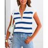 imagePRETTYGARDEN 2024 Summer T Shirts for Women Casual 12 Zip Cap Sleeve V Neck Striped Knit Tee Tops Blouses