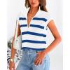 imagePRETTYGARDEN 2024 Summer T Shirts for Women Casual 12 Zip Cap Sleeve V Neck Striped Knit Tee Tops Blouses
