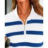 imagePRETTYGARDEN 2024 Summer T Shirts for Women Casual 12 Zip Cap Sleeve V Neck Striped Knit Tee Tops Blouses