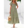 imagePRETTYGARDEN Boho Dresses for Women 2026 Summer Floral Short Sleeve V Neck Smocked Flowy Beach Vacation Maxi DressArmy Green Floral