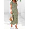 imagePRETTYGARDEN Boho Dresses for Women 2026 Summer Floral Short Sleeve V Neck Smocked Flowy Beach Vacation Maxi DressArmy Green Floral