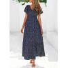 imagePRETTYGARDEN Boho Dresses for Women 2026 Summer Floral Short Sleeve V Neck Smocked Flowy Beach Vacation Maxi DressBlack Blue Floral