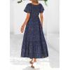 imagePRETTYGARDEN Boho Dresses for Women 2026 Summer Floral Short Sleeve V Neck Smocked Flowy Beach Vacation Maxi DressBlack Blue Floral