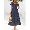 imagePRETTYGARDEN Boho Dresses for Women 2026 Summer Floral Short Sleeve V Neck Smocked Flowy Beach Vacation Maxi DressBlack Blue Floral