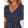 imagePRETTYGARDEN Boho Dresses for Women 2026 Summer Floral Short Sleeve V Neck Smocked Flowy Beach Vacation Maxi DressBlack Blue Floral