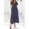 imagePRETTYGARDEN Boho Dresses for Women 2026 Summer Floral Short Sleeve V Neck Smocked Flowy Beach Vacation Maxi DressBlack Blue Floral