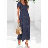 imagePRETTYGARDEN Boho Dresses for Women 2026 Summer Floral Short Sleeve V Neck Smocked Flowy Beach Vacation Maxi DressBlack Blue Floral