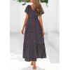 imagePRETTYGARDEN Boho Dresses for Women 2026 Summer Floral Short Sleeve V Neck Smocked Flowy Beach Vacation Maxi DressBlack Purple Floral