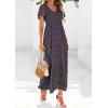 imagePRETTYGARDEN Boho Dresses for Women 2026 Summer Floral Short Sleeve V Neck Smocked Flowy Beach Vacation Maxi DressBlack Purple Floral