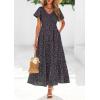imagePRETTYGARDEN Boho Dresses for Women 2026 Summer Floral Short Sleeve V Neck Smocked Flowy Beach Vacation Maxi DressBlack Purple Floral