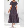 imagePRETTYGARDEN Boho Dresses for Women 2026 Summer Floral Short Sleeve V Neck Smocked Flowy Beach Vacation Maxi DressBlack Purple Floral