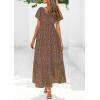 imagePRETTYGARDEN Boho Dresses for Women 2026 Summer Floral Short Sleeve V Neck Smocked Flowy Beach Vacation Maxi DressGreen Red Floral