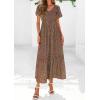 imagePRETTYGARDEN Boho Dresses for Women 2026 Summer Floral Short Sleeve V Neck Smocked Flowy Beach Vacation Maxi DressGreen Red Floral