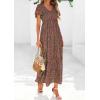 imagePRETTYGARDEN Boho Dresses for Women 2026 Summer Floral Short Sleeve V Neck Smocked Flowy Beach Vacation Maxi DressGreen Red Floral