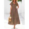 imagePRETTYGARDEN Boho Dresses for Women 2026 Summer Floral Short Sleeve V Neck Smocked Flowy Beach Vacation Maxi DressGreen Red Floral