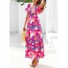 imagePRETTYGARDEN Boho Dresses for Women 2026 Summer Floral Short Sleeve V Neck Smocked Flowy Beach Vacation Maxi DressPink Floral